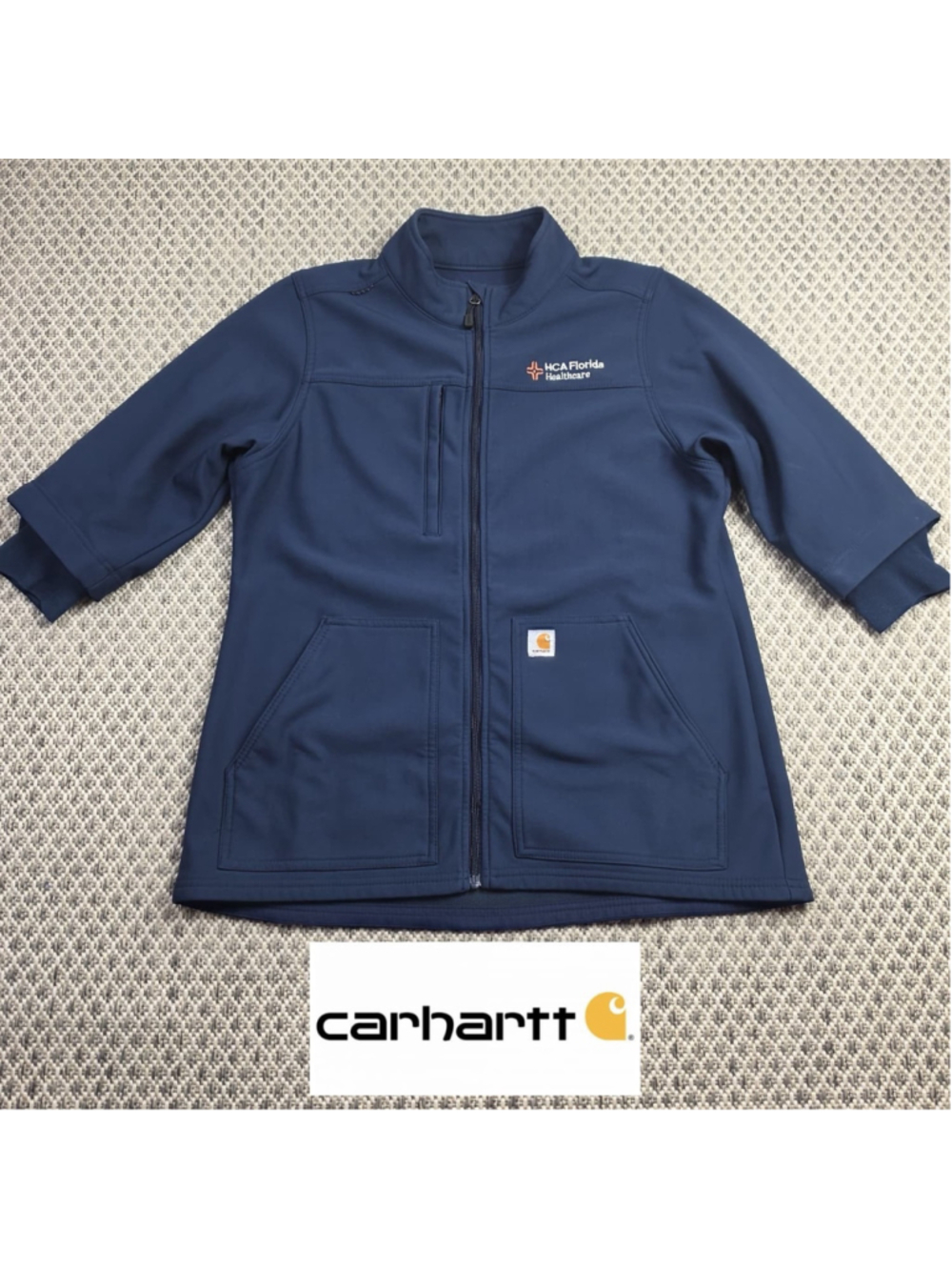 Carhartt Women’s Large Navy 3/4 Sleeve Full Zip Work Jacket HCA Florida